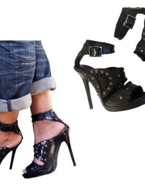 Jimmy Choo Black Studded Leather Stiletto Sandals